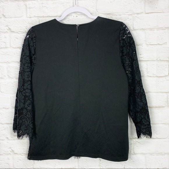 Ann Taylor Black Scalloped Lace Scoop Neck Top NWT - Picture 3 of 6